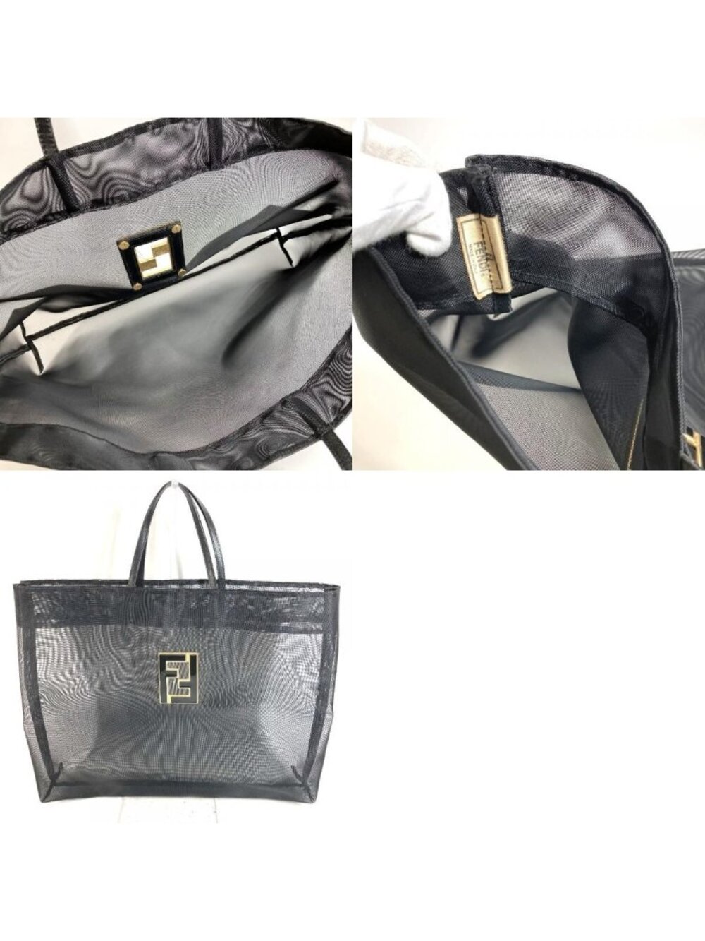 Fendi Handbag FF Logo Mesh Leather Black - Picture 9 of 9